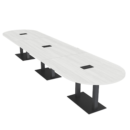 Skutchi Designs Racetrack Conference Table With Power, 48 in W, 192 in L, White HAR-RAC-48X192-DOU.BK-WA7976-EBLK
