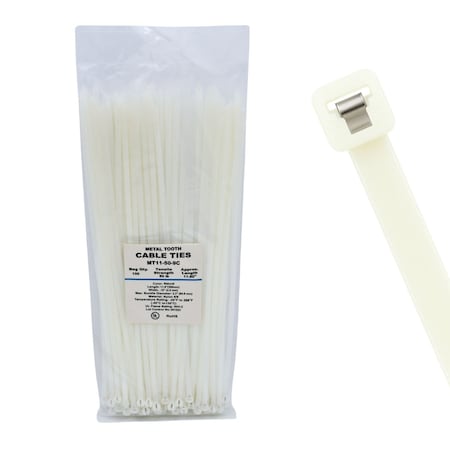 Cable Ties Unlimited Metal Tooth Cable Tie, 11 in L, 50 lb Strength, 3.2 in Max Bundle Dia, Nylon, Natural, 100PK MT11-50-9C