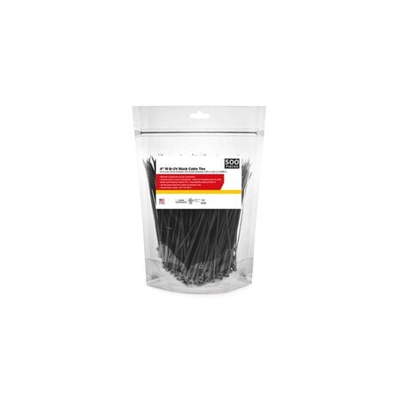 Cable Wholesale UV Rated Cable Tie, Black, 18lb, 4in, 500pc 30CV-01045BK