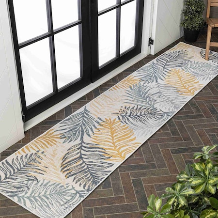 Jonathan Y Calypso Coastal Casual Palm Frond Reversible Machine-Washable Cream/Navy 2 ft. x 8 ft. Runner Rug SVH108A-28