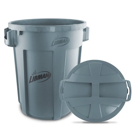 Libman Libman Trash Can, 32 gal Capacity, Polyethylene, Gray, Snap-On Rounded Closure 1464