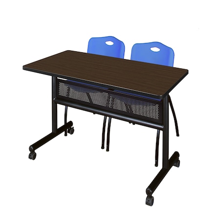 Regency Kobe Flip-Top Privacy Nesting Table W/ 2 M Stack Chairs, 48 in W, 24 in L, Neo Walnut MKFTM4824NW47BE