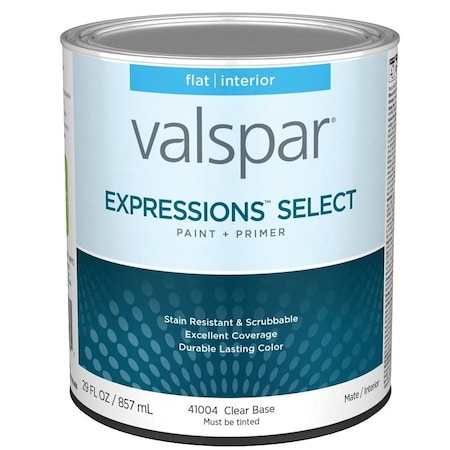 Valspar Expressions Select 4100 Latex Paint, Acrylic Base, Flat, Clear Base, 1 qt 028.0041004.005