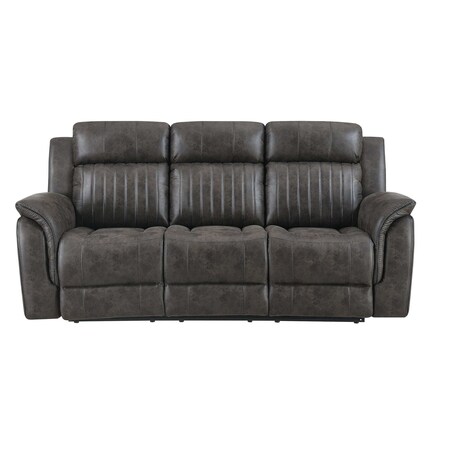 Homeroots 83" Charcoal Fabric Reclining USB Sofa With Toss Pillow 559219