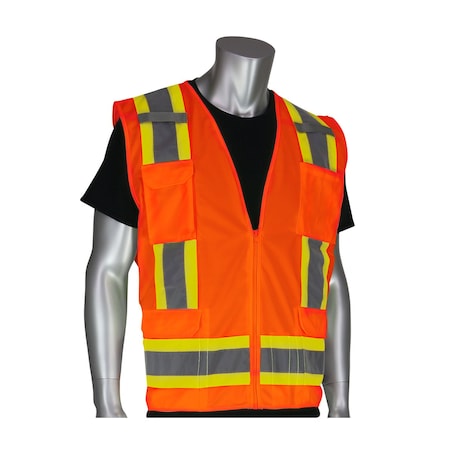 Pip ANSI Type R Class 2 Two-Tone Eleven Pocket Surveyors Vest with Solid Front/Mesh Back 302-0500-ORG/2X