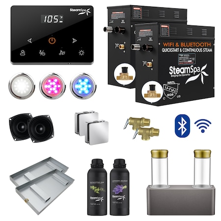 Steamspa 15KW Steam Bath Generator, Wireless Remote, BLUETOOTH, WIFI, Dual Aroma Pump, Polished Chrome BKWS1500CH-ADP