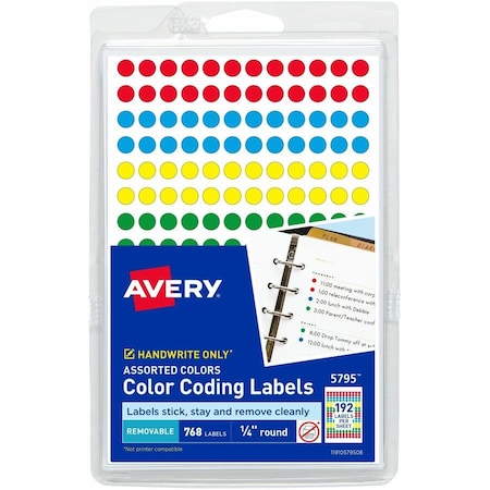 Avery Removable Self-Adhesive Color-Coding Labels, 1/4" Dia, Assorted, 768/Pack 5795