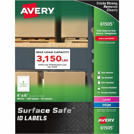Avery Surface Safe ID Labels, 4" x 6", PK100 61505