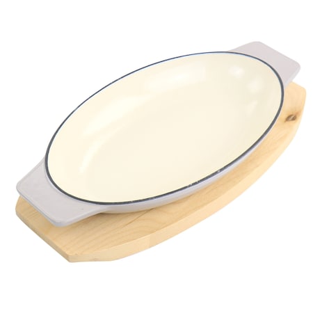 Martha Stewart Enameled Cast Iron 2 Piece Au Gratin Birch Wood Trivet Set 129056.02