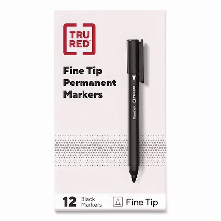 Tru Red Permanent Marker, Pen-Style, Fine Bullet Tip, Black, 12PK TR54533-CC