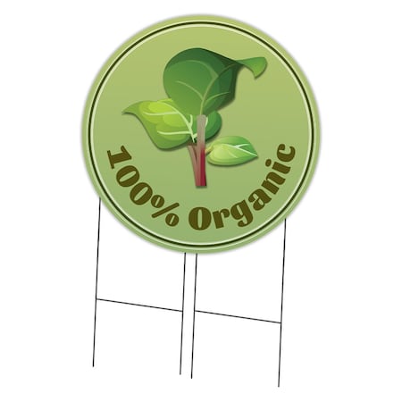 Signmission Corrugated Plastic W/ Stakes 36in Circular-Farmers Market 100% Organic, C-36-CIR-WS-100% Organic C-36-CIR-WS-100% Organic