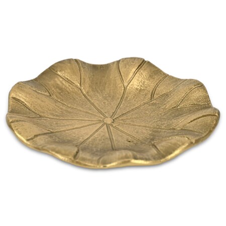 Homeroots 6in Gold Cast Iron Handmade Leaf Trinket Tray 713017