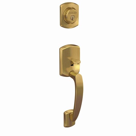 Schlage Residential Schlage Custom Custom Greenwich Exterior Active Handleset Only with C Keyway Satin Brass Finish FC58GRW608