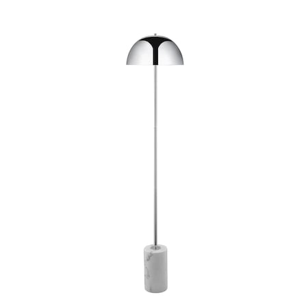 Homeroots 65" Chrome and White Floor Lamp With Silver Metallic Dome Shade 530715
