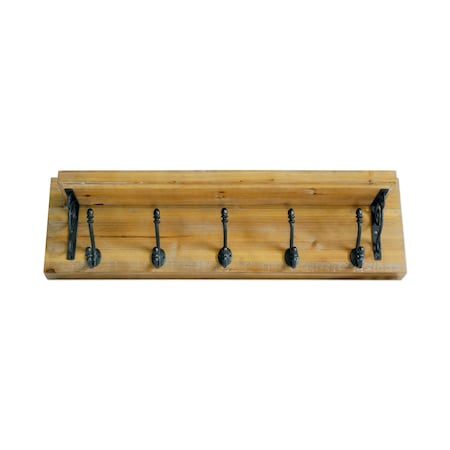 Homeroots 6" Black And Brown Metal And Solid Wood Five Hook Wall Mount Coat Rack 634521