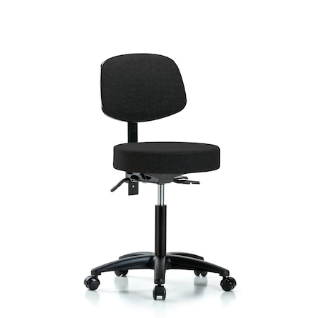 Blue Ridge Ergonomics Bench Stool, Med, Fabric, Bk Casters, Blk BR-FMBST-RG-T0-NF-RC-F42
