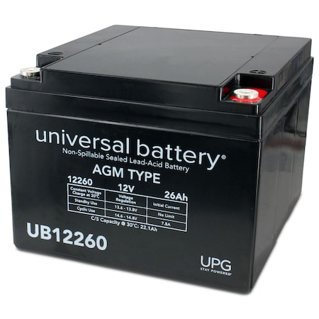 Upg Sealed Lead Acid Battery, 12 V, 26Ah, UB12260, I2 Internal Thread Terminal, AGM Type 40598