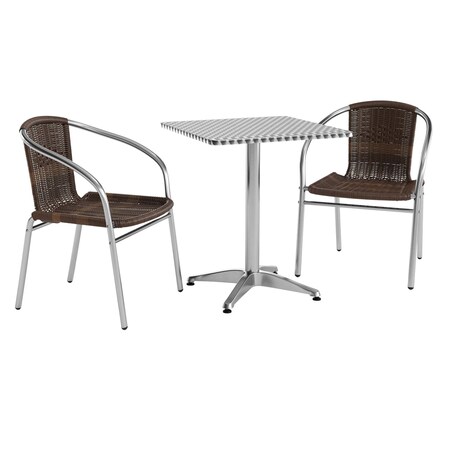 Flash Furniture Square Table Set, 23.5 W, 23.5 L, 27.5 H, Aluminum, Plastic, Rattan, Stainless Steel, Grey TLH-ALUM-24SQ-020CHR2-GG