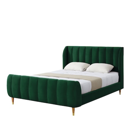 Homeroots Hunter Green Solid Wood King Tufted Upholstered Velvet Bed Frame 544853