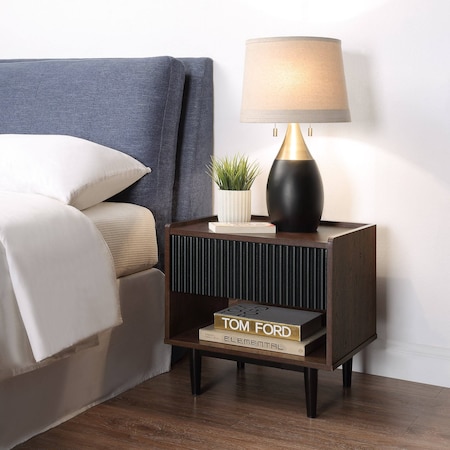 Manhattan Comfort Duane Modern Ribbed Nightstand with Full Extension Drawer in Dark Brown and Black NS-10GLF-BK