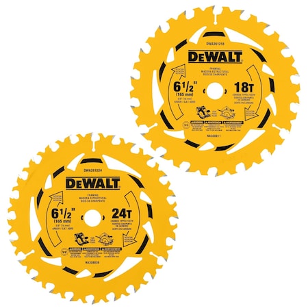 Dewalt Circular Saw Blade Set, 6.5", 18T, 24T DWA2612CMB