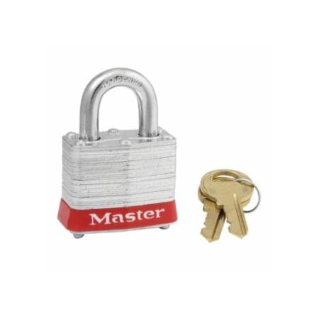Master Lock No. 3 Laminated Steel Padlock, 9/32 in dia, 5/8 in W x 3/4 in H Shackle, Silver/Red, Keyed, 6PK 470-3RED