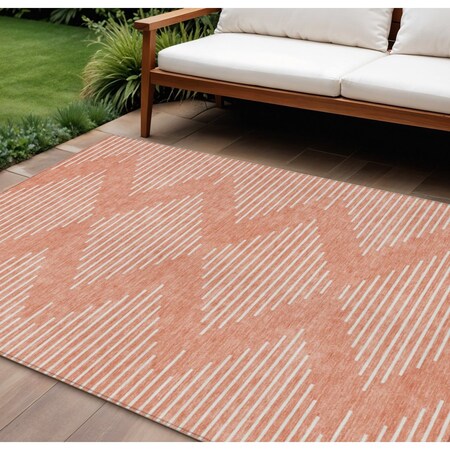 Homeroots 10' X 14' Salmon And Ivory Geometric Washable Indoor Outdoor Area Rug 598621