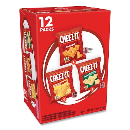 Cheez-It Baked Snack Crackers, Variety Pack, 0.75 oz Bag, 12PK KEE94026