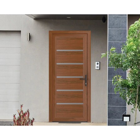 Vdomdoors Front Exterior Prehung Metal-Plastic Door, Manux 8415 Walnut, Office Commercial and Residential Doo MANUX8415EXD-WLN-W36xH80-LH