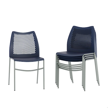 Flash Furniture HERCULES Navy Stack Chair with Air-Vent Back, Non-Sled Base and Gray Powder Coated Metal Frame, 5PK 5-RUT-NC498-NV-GG