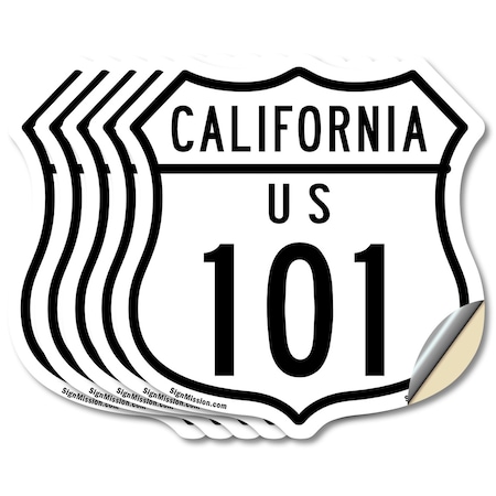 Signmission California Route Marker Shield Sign Us 1, 6 inch X 6 inch, Vinyl Decal, 5PK SHI-D-5PACK-6-370