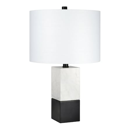 Homeroots 21" Black and White Marble Table Lamp With White Drum Shade 524412