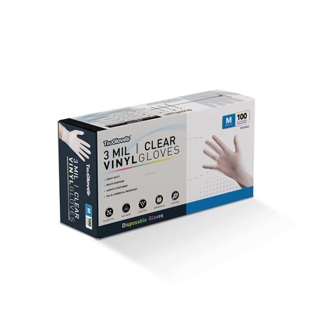 Raxwell Clear Vinyl Disposable Gloves, 3 mil, Medium, 100PK RX60002
