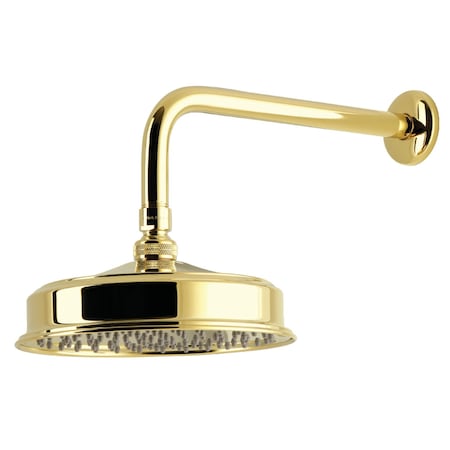 Kingston Brass 8" Round Raindrop Brass Shower Head with 12" Shower Arm, Polished Brass K324K32
