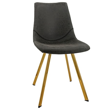 Leisuremod Markley Modern Leather Dining Chair with Gold Legs, Charcoal Black MCG18BL