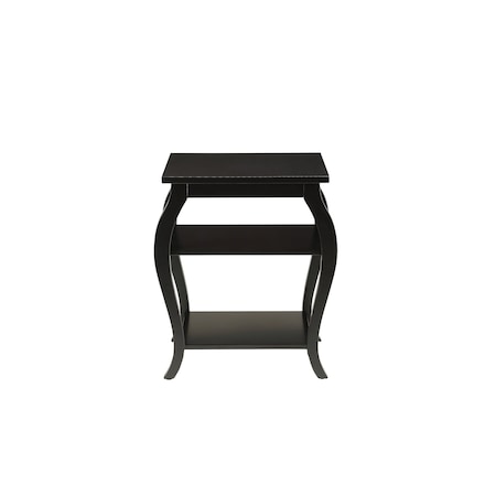 Homeroots 23" Black Wood Bow Leg End Table With Two Shelves 286309