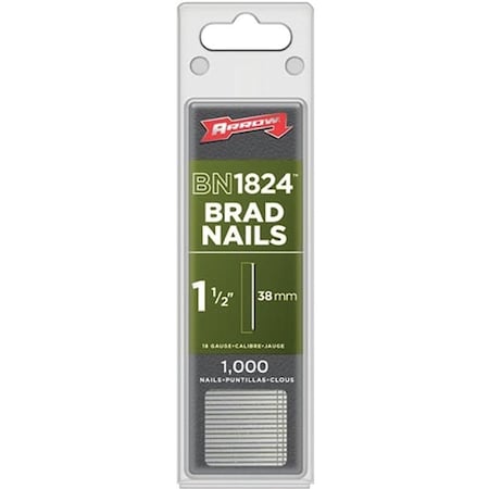 Arrow Fastener Collated Brad Nail, 1-1/2 in L, 18 ga, Brad Head BN1824CS