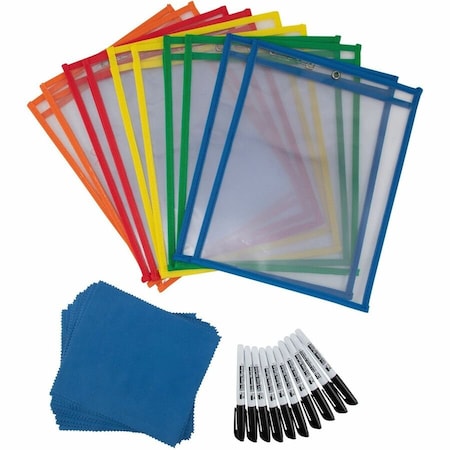 Charles Leonard Reusable Dry Erase Pockets Class Pack with Markers and Cloth Erasers 29130