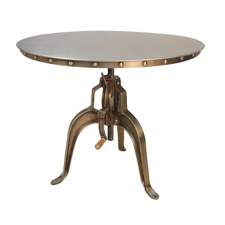 Homeroots Adjustable Height Antiqued Nickel Three Leg Base Round Top Dining Table 517844