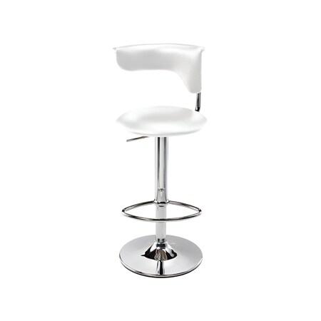 Homeroots White and Silver Faux Leather and Metal Low Back Adjustable Height Bar Chair 555041