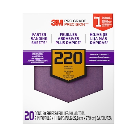 3M 3M Faster Sanding Sheets w/ NO-SLIP GRIP Backing, 9 x 11, 220 Gr, 5PK SHCP220-PGP20T