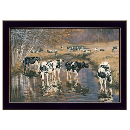 Homeroots Fall Reflections Holsteins in River Black Framed Print Wall Art 415328