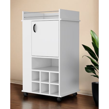 Homeroots White Rolling Bar Cart With Wine Storage 535105