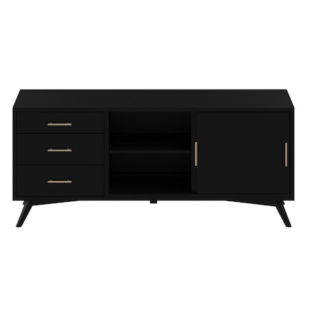 Homeroots 64in Black Mahogany Solid Wood Enclosed and Open Storage TV Stand 404264