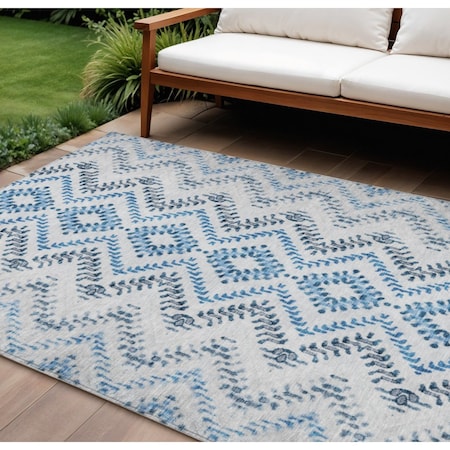 Homeroots 9' X 12' Navy Blue And Denim Blue Geometric Washable Indoor Outdoor Area Rug 581549