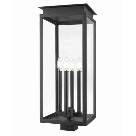 Z-Lite Nova 4 Light Outdoor Post Mount Fixture, Black/Clear, 10.5 In W x 26.75 In H 5018PHBS-BK