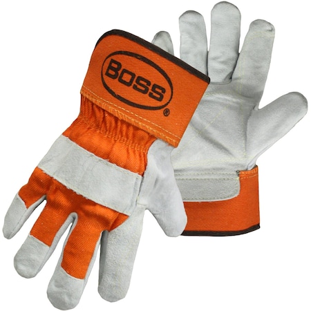 Boss Superior Grade Split Cowhide Leather Double Palm Glove w/Canvas Back and Aramid Stitching, Rubberize 1JL2393-L