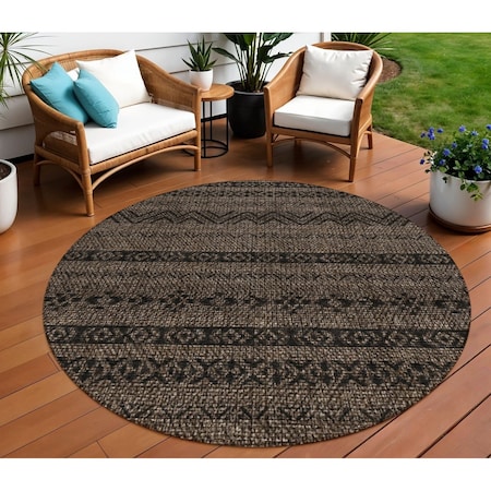Homeroots 8' Chocolate And Brown Round Southwestern Washable Indoor Outdoor Area Rug 587526