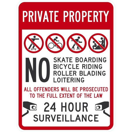 Lyle Private Property, No Skateboarding, Bicycle Riding, , 18x24, High Intensity Prismatic, White G-10487-HI_18x24
