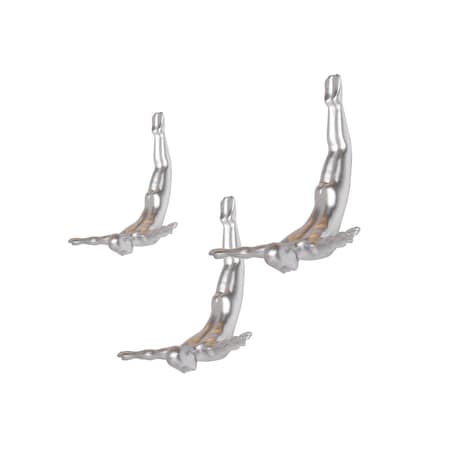 Homeroots Set of Three Silver Resin Diving Man Hanging Dimensional Sculpture, 3PK 332360